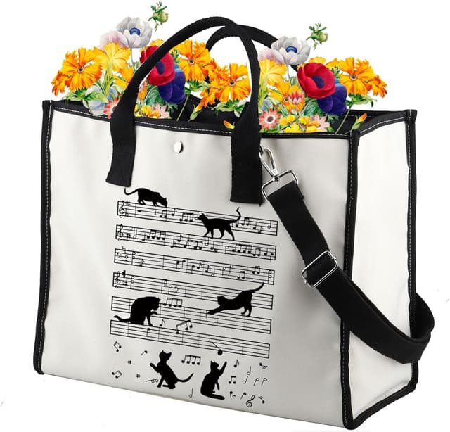 Detalle 2 de Generic music note tote bag with cat design (musician and cat lover gift)