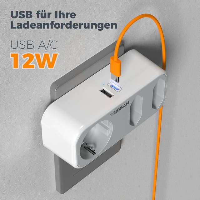 Detalle de TESSAN Mehrfachstecker mit USB, 3-fach