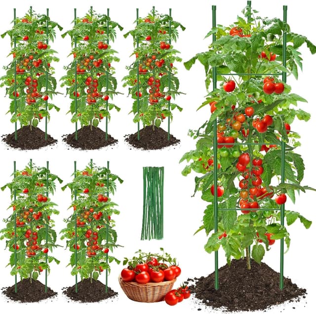 Detalle de MQJIAZHI 6 Pack Tomato Cage for Garden with Height Adjustable Stakes (Extra Bold) up to 51.2in