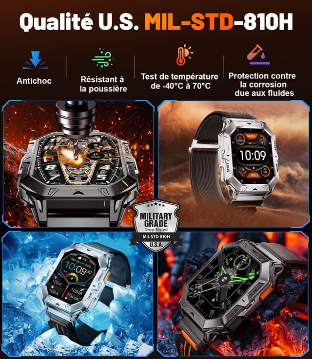 Thumbnail 6 de Smartwatch Herren militaire TX1 grise : écran AMOLED 2,13" et notifications d’appels