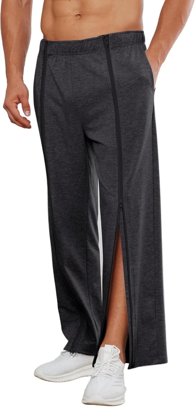 Detalle 2 de PINSPARK Reha Hose für Herren – Lang-Sporthose mit durchgehendem Reißverschluss und Baumwolle