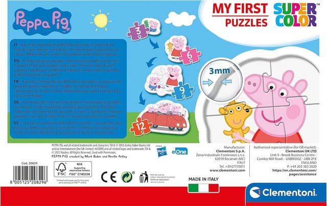Detalle de Clementoni 20829 Supercolor Peppa Pig – Set aus 4 Kinderpuzzles (3/6/9/12 Teile) ab 2 Jahren