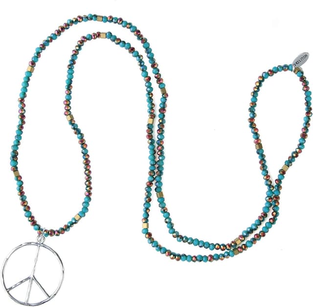 Detalle de KELITCH Classic Peace Anhänger Halskette „Love“ – Hippie-Frosted-Crystal Perlenkette (grün)