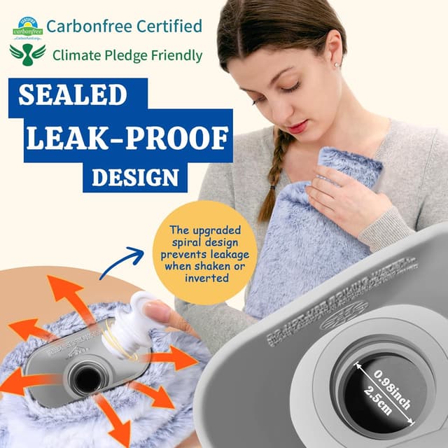 Detalle de HAOCEE Wärmflasche mit Bezug (2L) – Auslaufsicher, mit Känguru-Tasche & Flausch-Bezug (Dunkelblau)