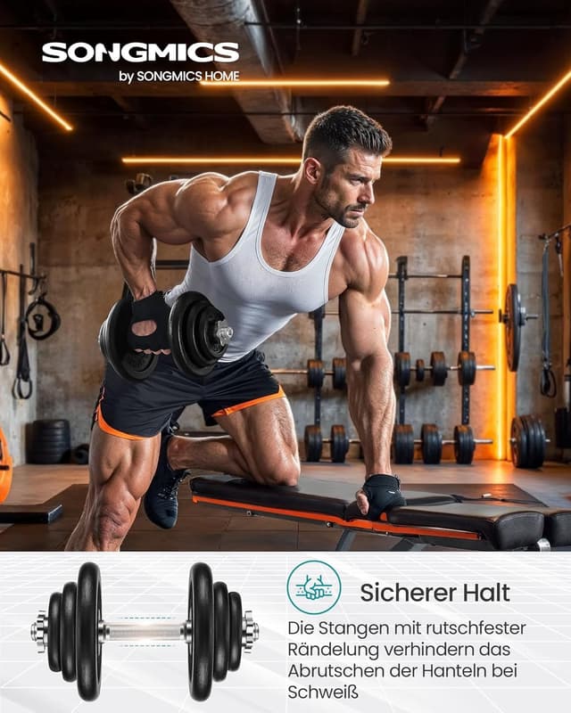 Detalle de SONGMICS verstellbares Hantelset aus Gusseisen (2 x 20 kg) für Krafttraining zuhause