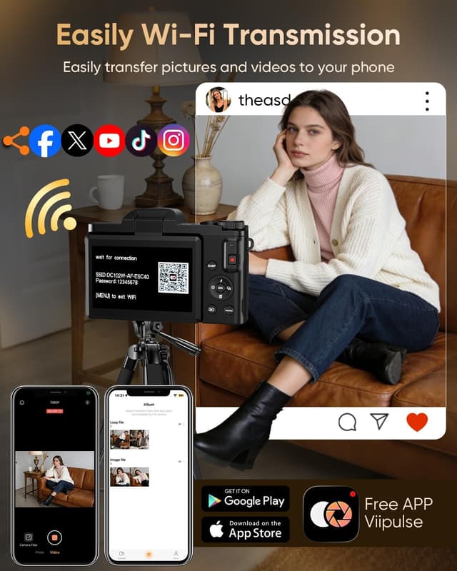 Detalle de 4K Digital Camera for Photography with WiFi, 64MP Autofocus & 3" Flip Screen (16X Zoom) – Black