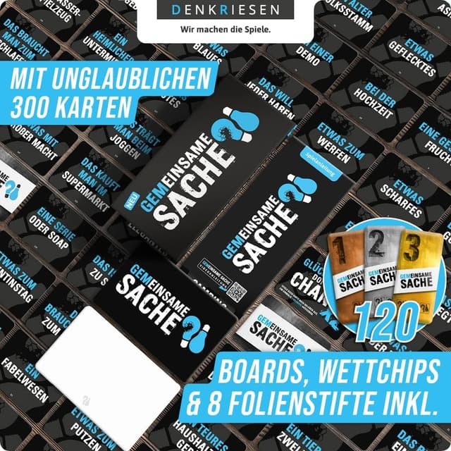 Detalle de DENKRIESEN PARTYFIEBER „GEMEINSAME SACHE“ Partyspiel mit Überraschungseffekt (120 Wettchips, 300 Karten)