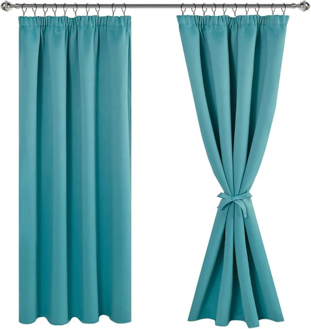 Detalle de JIUZHEN Verdunklungsvorhänge mit Kräuselband, Thermovorhang blickdicht (Türkis) – 2er-Set, H200 × B140 cm