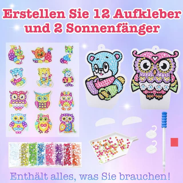 Detalle de ORIENTAL CHERRY Diamond Painting Bastelset für Kinder (8 Jahre) mit 12 Diamantkunst-Aufklebern & Traumfänger
