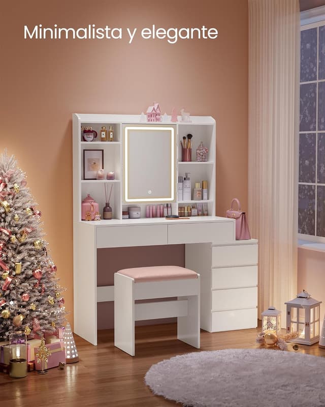 Thumbnail 6 de VASAGLE Tocador con Luces LED 🌟 Blanca, Estantes Ajustables