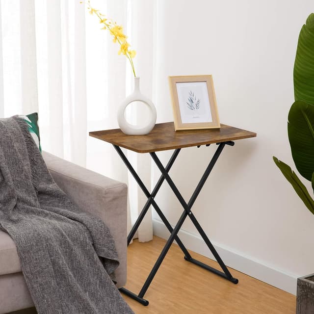 Detalle de HOOBRO Tavolino pieghevole con altezza regolabile EBF16BZ01, stile industriale marrone vintage