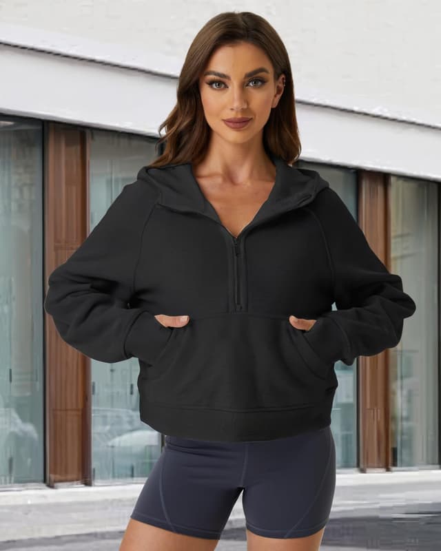 Detalle de Friptspyg Sweat à capuche en velours pour femme : polaire chaude, manches longues et grande poche