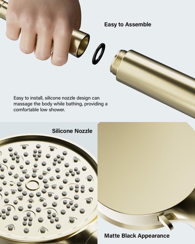 Detalle de Cobbe Hard Water Filter Shower Head and Hose (Gold) with 20-Stage Filter and 6 Spray Modes