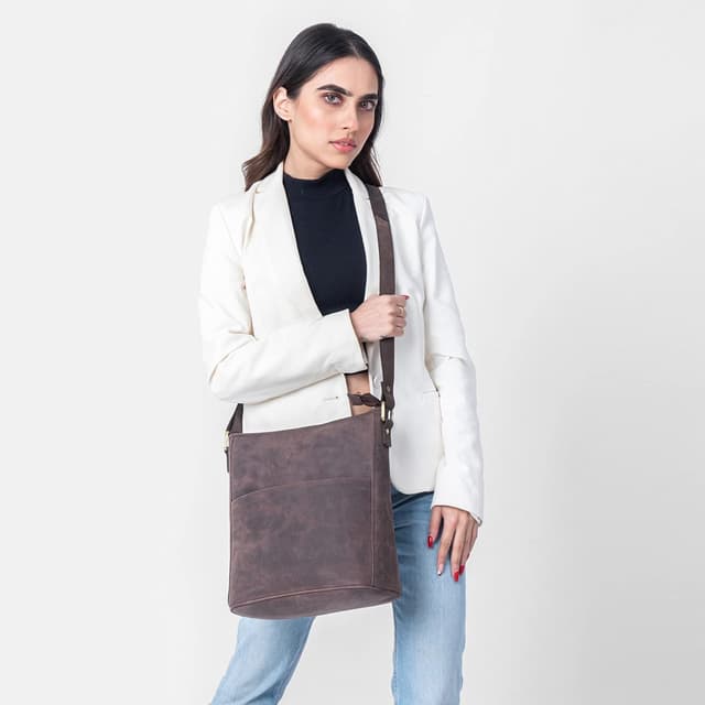 Detalle de LEABAGS Leder-Handtasche für Laptop bis 11 Zoll