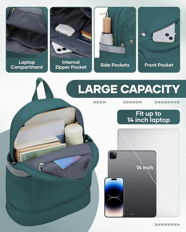 Detalle de SZLX Sportrucksack für Frauen mit Schuhfach, Nassetasche & faltbarem Reise-Design