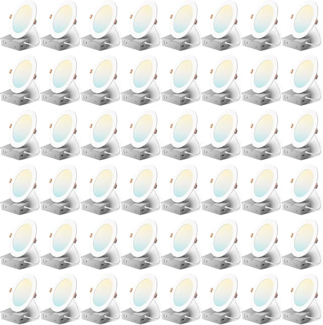 Detalle de Amico 48-Pack 6-Inch 5CCT Ultra-Thin LED Recessed Ceiling Lights (2700K–5000K) — Dimmable, ETL&FCC