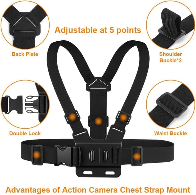 Detalle 2 de Adiwo Action Kamera Brustgurt Halterung Kit (Brust- & Kopfhalterung) – Zubehör für GoPro & DJI Action