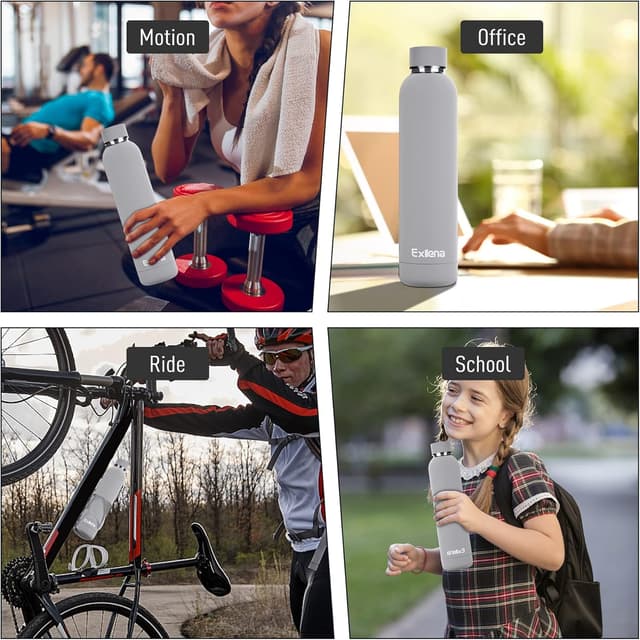 Thumbnail 6 de Exllena 750ml insulated water bottle with clip, double-wall vacuum stainless steel (BPA-free) – grey