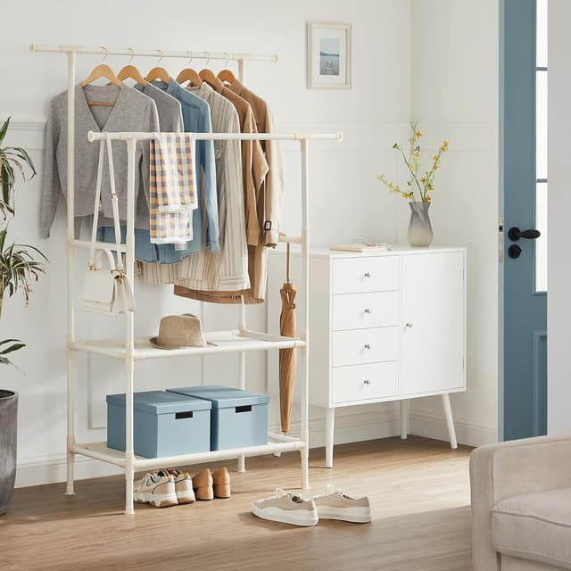 Thumbnail 2 de SONGMICS Burro Ropa Blanco con 2 Barras y Estantes 🧺