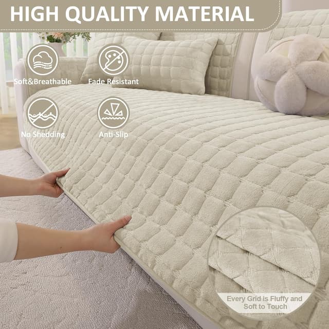 Detalle de Ystyle Copridivano in pile morbido beige antiscivolo (90x240 cm) per divani e chaise longue