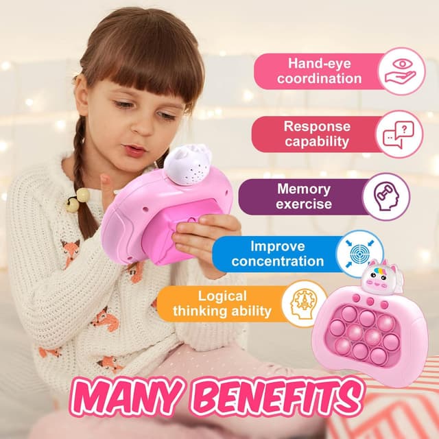 Detalle de Fidget Toys Fast Push Bubble Game Console (Pink) — Handheld Push Bubble Puzzle Game for Kids, Ages 3–12