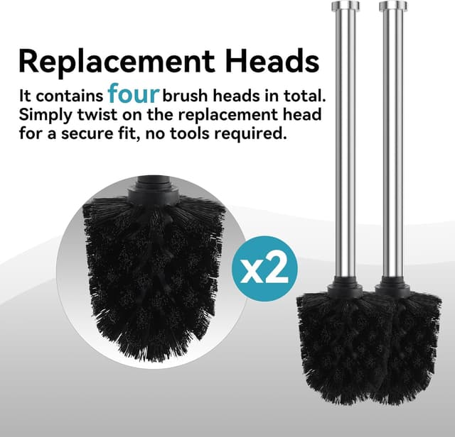 Detalle de Dailyart WC-Klobürste mit Halter (ohne Bohren), Edelstahl & Glas – 2er Pack inkl. Ersatzbürste