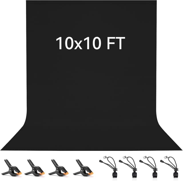 Detalle de 3x 3m/10x10ft Black Polyester Photography Backdrop with Spring Clamps & Anti-Wrinkle Clips (Vevelux)