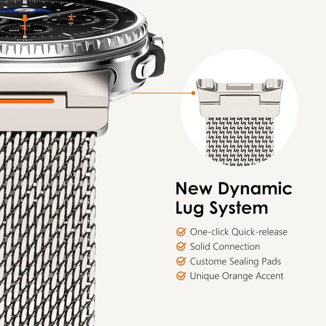Detalle de CHANCHY Milanese Strap for Samsung Galaxy Watch 8 (40mm/44mm) & Watch 8 Classic 46mm (2025) — 316L mesh with magnetic clasp