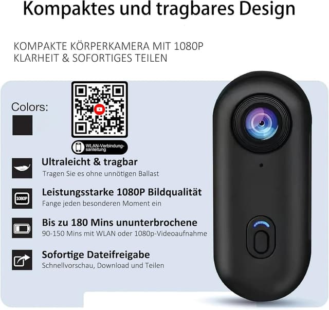 Detalle 2 de Mini Action Kamera 1080P Körperkamera wasserdicht mit WLAN-App, Magnet- und 360°-Clip