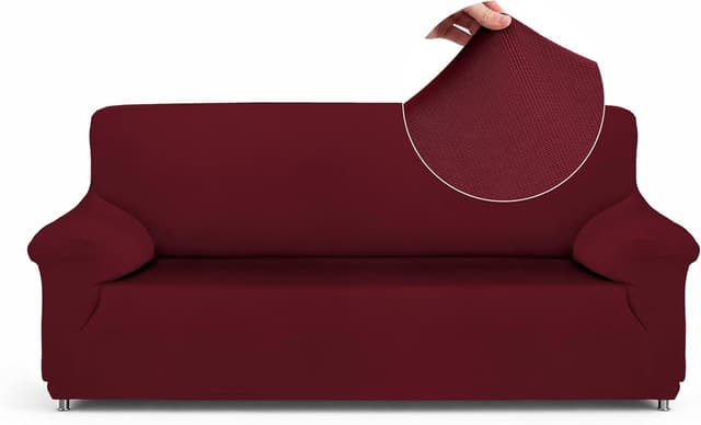 Detalle de Textilhome Copridivano 2 posti con braccioli rosso, fodera elasticizzata antigraffio per gatti (130–180 cm)