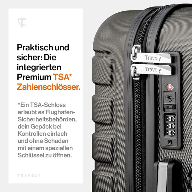 Detalle de Travely Polycarbonat Koffer-Set 77 cm, 67 cm & Handgepäck (3er Set) mit TSA-Schloss