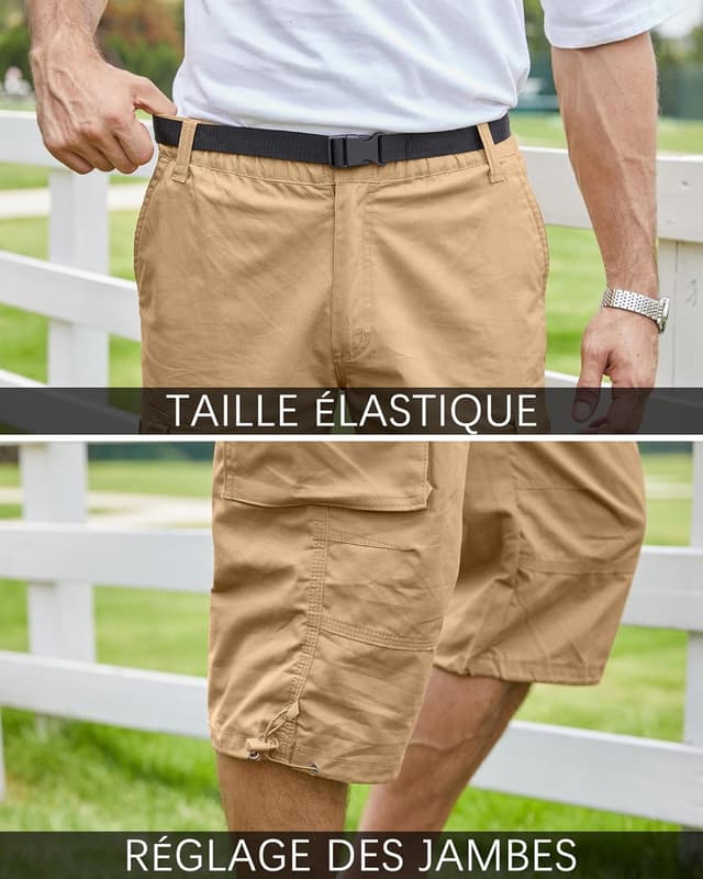 Detalle de NANAMEEI Pantacourt Cargo Homme 3/4 avec poches multiples – short de travail pratique pour l’été