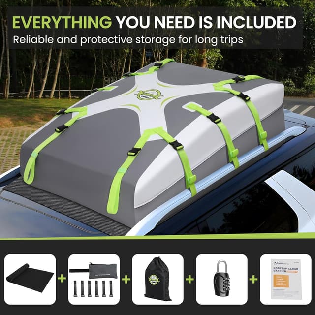 Detalle 2 de Sailnovo Rooftop Cargo Carrier Roof Bag (21 Cubic Feet) with anti-slip mat, security lock and 6 door hooks