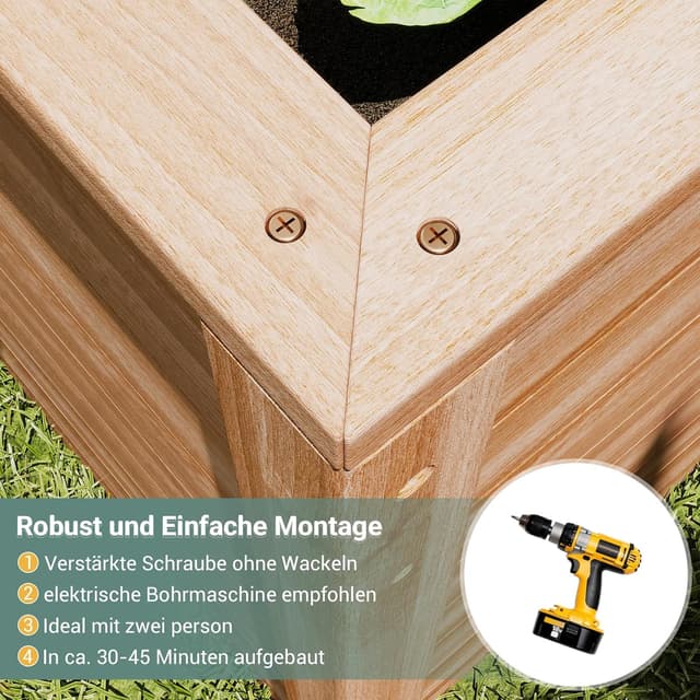 Detalle 2 de UDPATIO Hochbeet aus Holz für Garten & Balkon, 168 x 88 x 80 cm