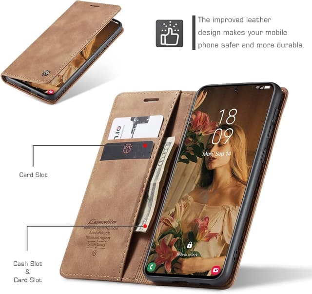 Detalle de Lxisxcna Klapphülle für Samsung Galaxy S21 5G (6,2 Zoll) – PU Leder-Flip Case mit Kartenfach, Geldfach & Standfunktion (Braun)