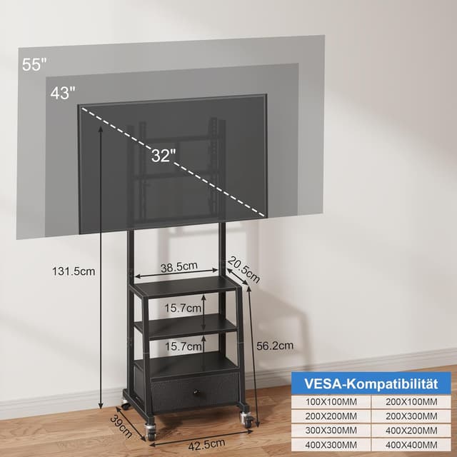 Detalle 2 de OYRREU TV Ständer 32 bis 55 Zoll mit Rollen