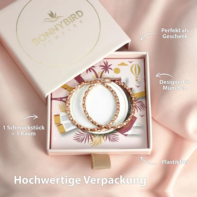 Detalle de BONNYBIRD BonnyFly wasserfeste Edelstahl Creolen (40 mm) in Silber, Gold & Roségold