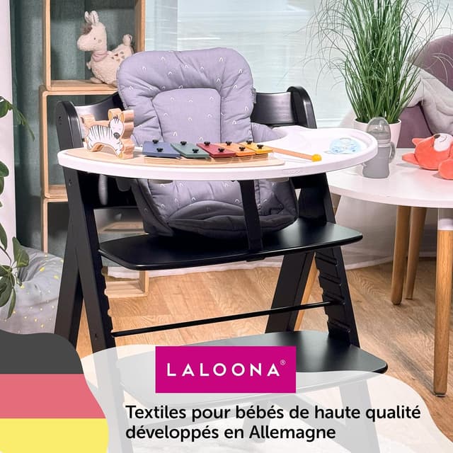 Detalle 2 de LaLoona baby bedding réducteur pour chaise haute Hauck Alpha et Beta — coussin d’assise moelleux gris, certifié OEKO-TEX Standard 100