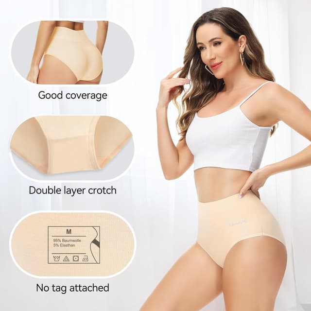 Detalle de Momoshe Damen Unterhosen im 5er-Pack – Hohe Taille aus Baumwolle mit Stretch