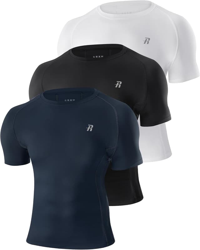 Detalle de Runhit 3er Pack Kompressionsshirt Herren Kurzarm – Funktionsshirt mit Schnell-Trocknung und atmungsaktivem Mesh