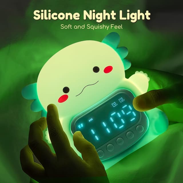 Thumbnail 6 de Yiliaw Axolotl Alarm Clock with Night Light for Kids (Green) with USB Recharge