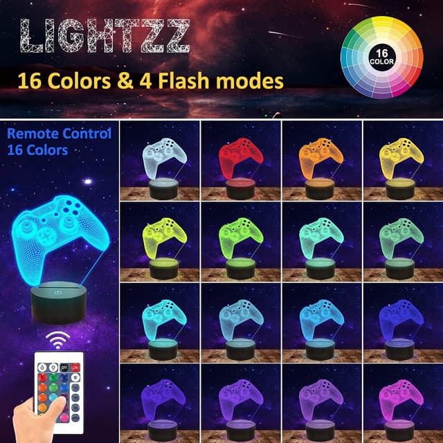 Detalle 2 de Lightzz 3D Gamepad Nachtlicht mit Fernbedienung und Touch für 16 Farbwechsel