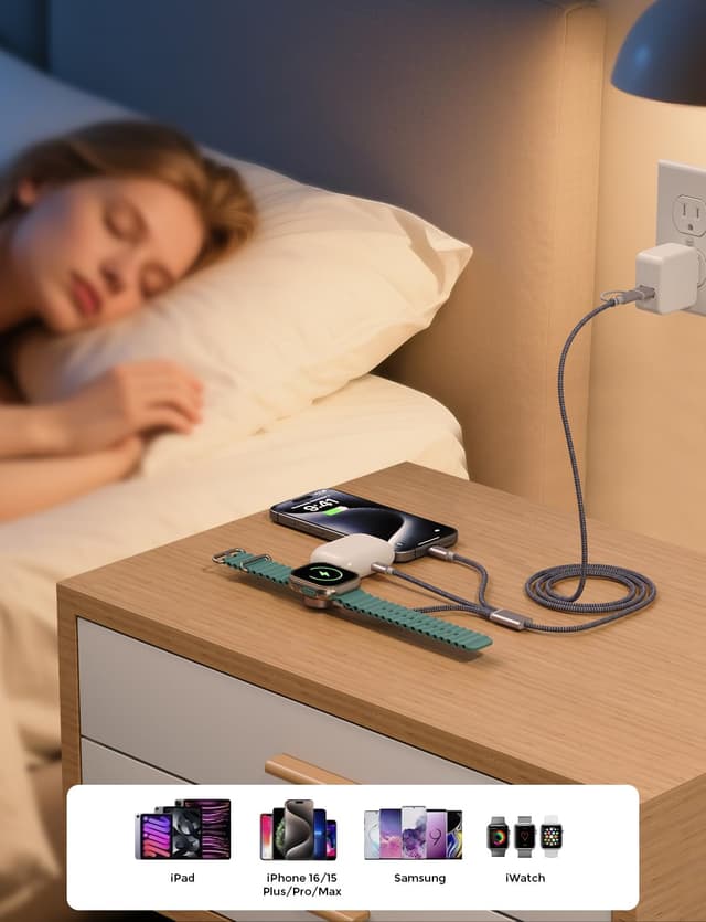 Detalle 2 de Travel Essentials 3-in-2 USB-C Charging Cable 4FT