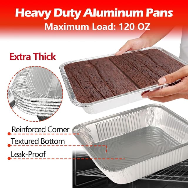 Detalle de MAXTBEE 9x13 Aluminum Foil Pans with Lid (10-Pack) — Heavy-Duty Disposable Tin Trays