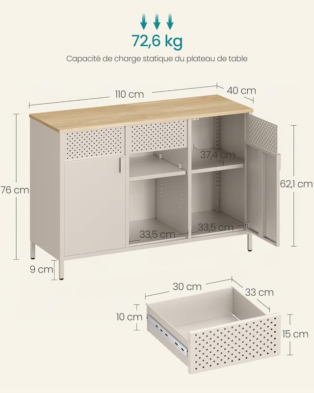 Thumbnail 2 de SONGMICS Meuble de Rangement Buffet en métal beige sable et chêne
