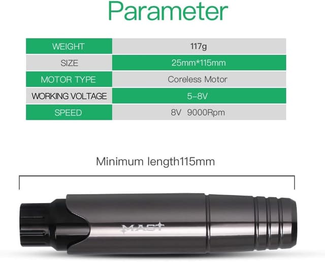 Detalle 2 de Mast P10 Stylo de machine rotative pour microblading, sourcils, lèvres et eye-liner (gris et noir)
