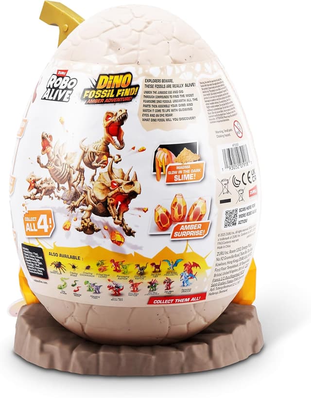Thumbnail 6 de ROBO ALIVE Fossil Find Amber Adventure di ZURU con Triceratops, scatola da scoprire e dinosauro giocattolo