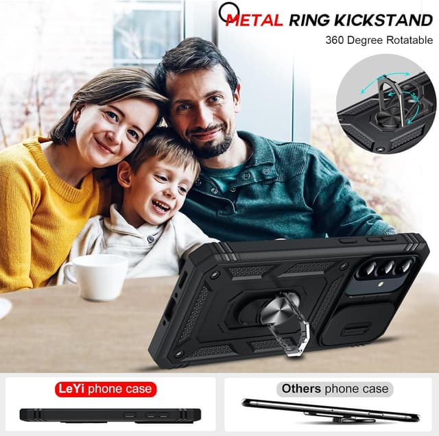 Thumbnail 6 de LeYi for Samsung Galaxy A56 5G Case with Camera Cover Slider, 360° Tough Armour + Ring Stand and 2 Tempered Glass Screen Protectors (Black)