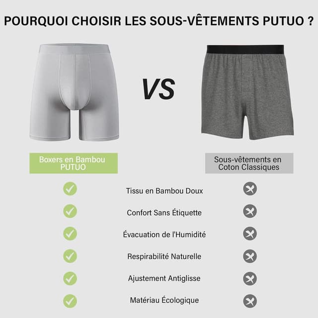 Thumbnail 4 de PUTUO Boxers Homme Longs en Bambou Lot de 6