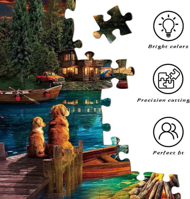 Detalle 2 de HUADADA 1000-Piece Jigsaw Puzzle for Adults – Wilderness Lakeside Camping Scene